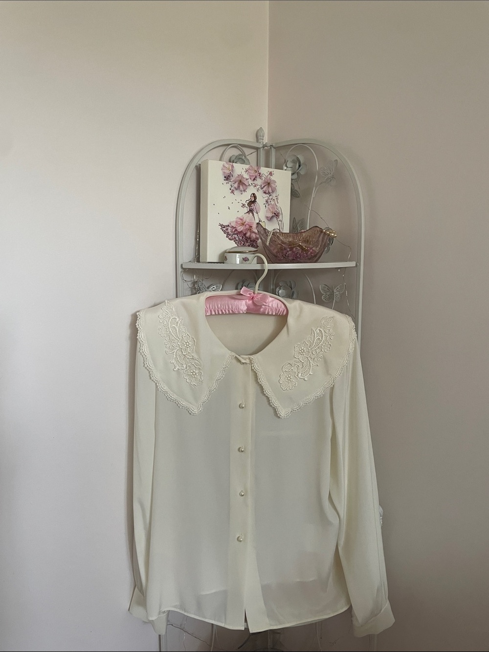 🫖✨Vintage Cream Lace Collar Blouse Size M - Picture 11 of 13